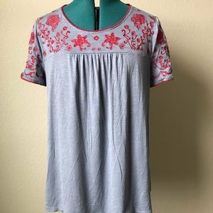 Style & Co bohemian blouse blue and red embroidery